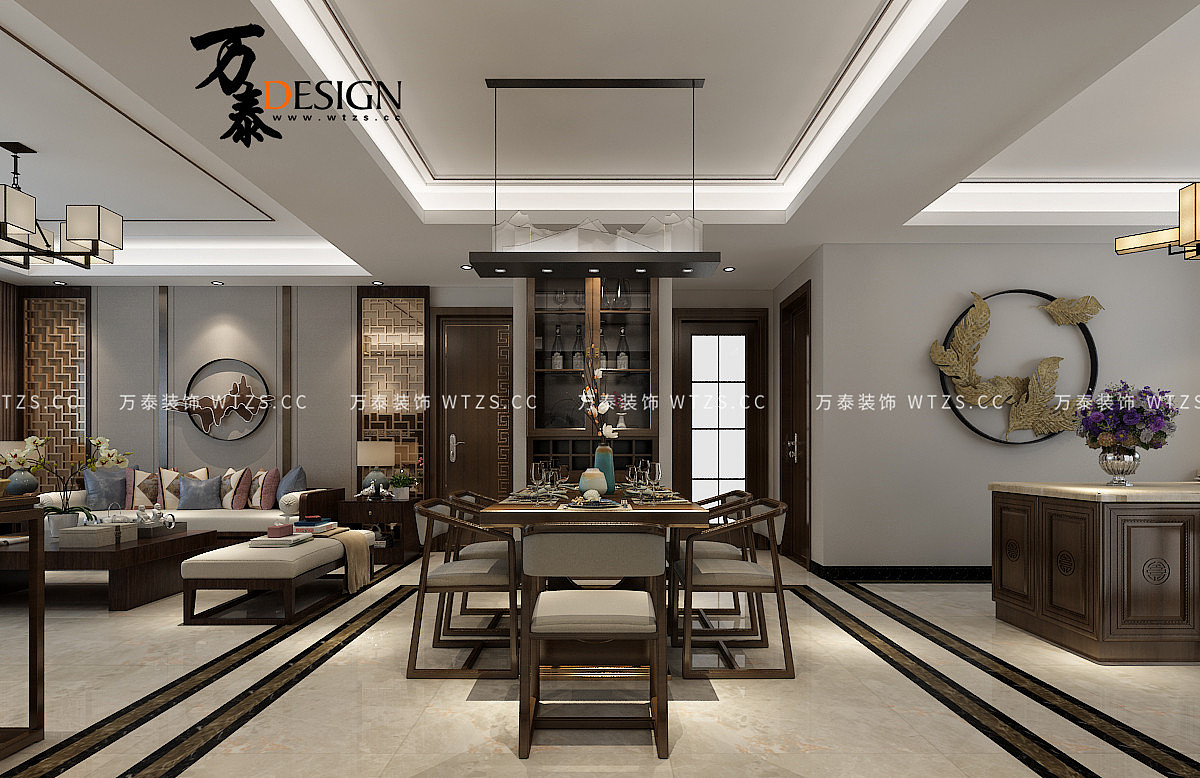 济南万泰装饰绿地柏仕晶舍188平新中式风格装修设计