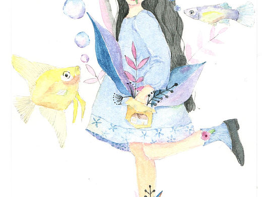 水彩少女插画