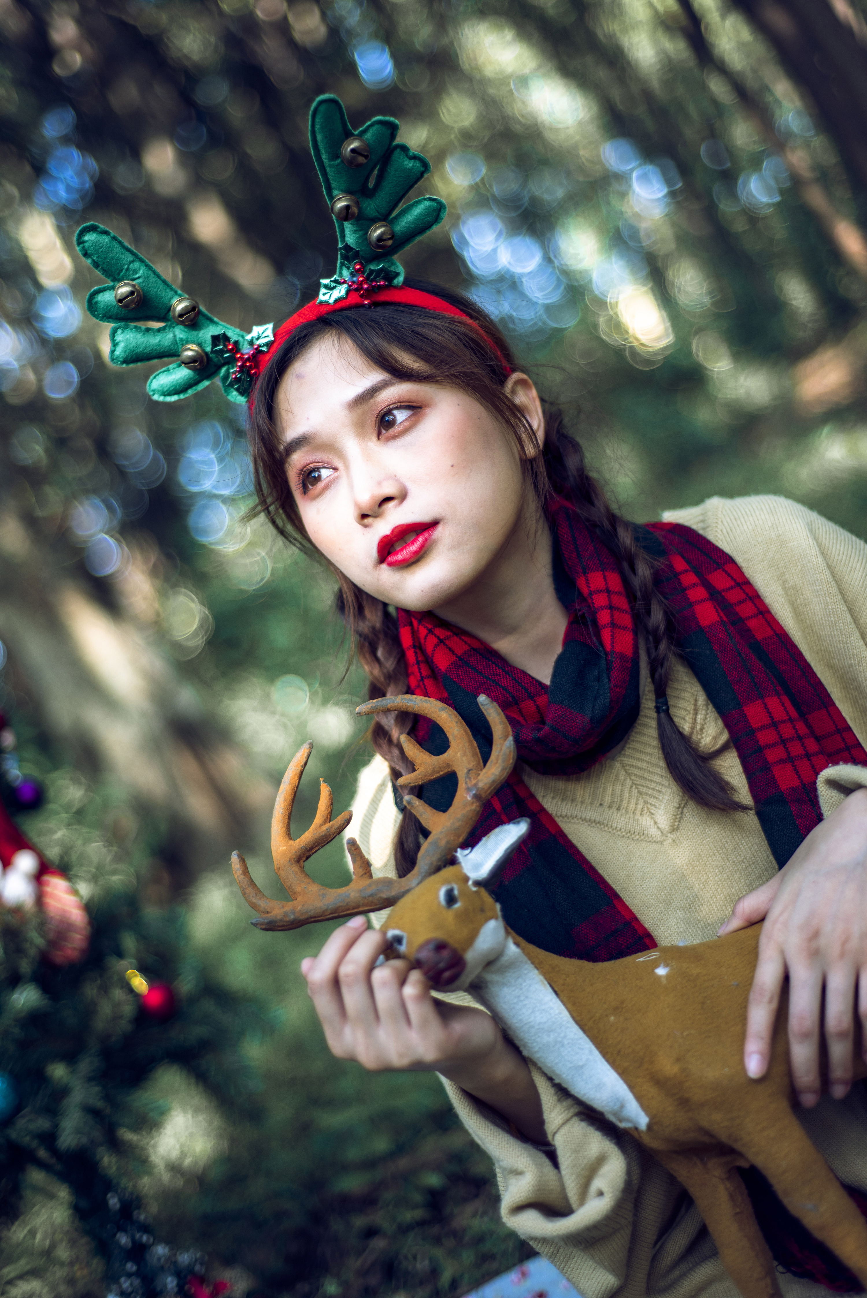 圣诞节森林主题圣诞麋鹿少女