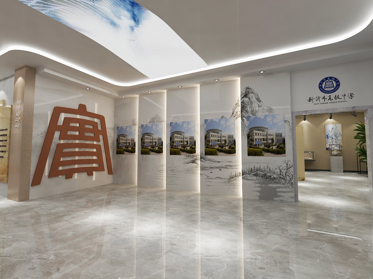 中学校史馆展示展览展厅设计3D效果图（图ZMjEzODEyODMy） - 场景 - 站酷设计师3D设计师NG男原创素材 - 站酷ZCOOL