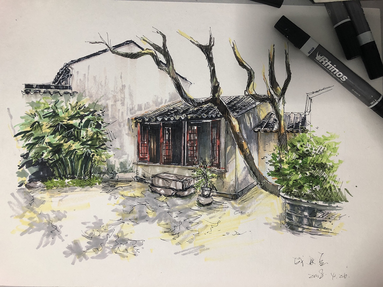 马克笔手绘风景写生