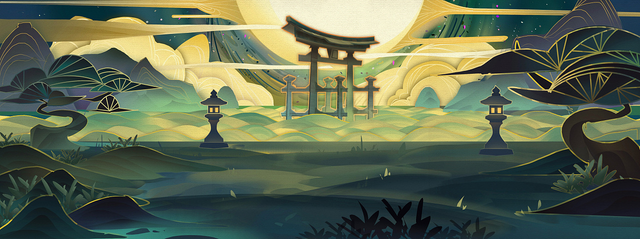 和风横版场景设计|插画|概念设定|彭梯山野 - 原创作品 - 站酷 (zcool