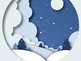 Ai剪紙風(fēng)冬日賀卡