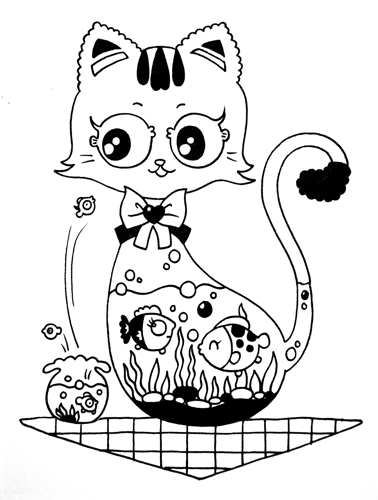 儿童创意线描 基础篇 画个鱼缸猫（图ZMTEzNzM0Nzk2） - 儿童插画 - 站酷设计师慧玲66原创素材 - 站酷ZCOOL
