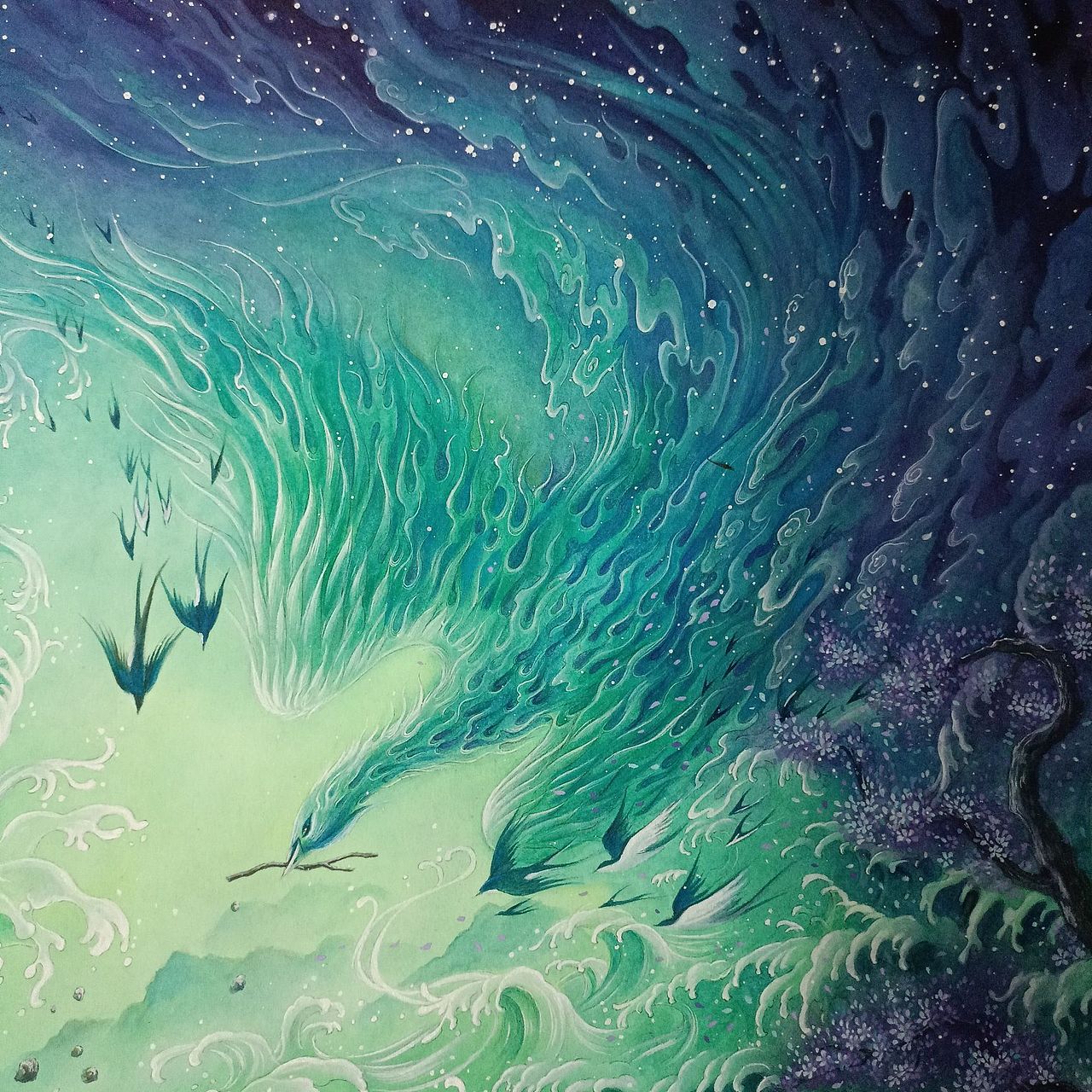 精卫填海原创手绘插画