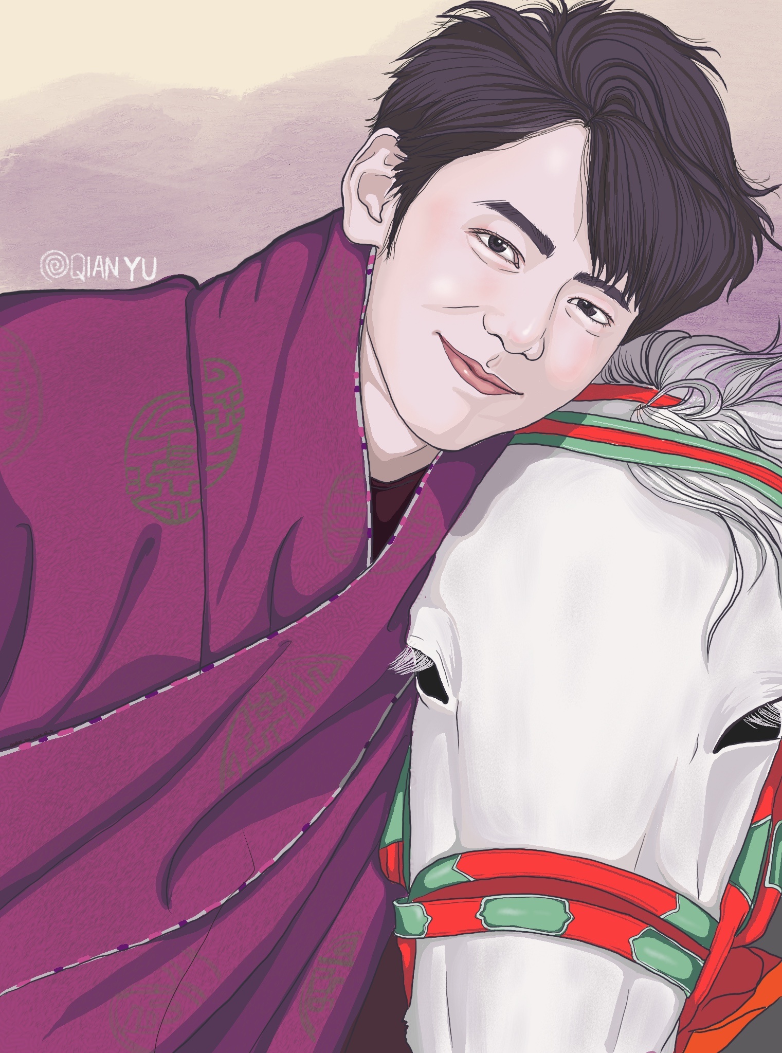 插画|丁真与他的小马98|插画|插画习作|转圈的qia