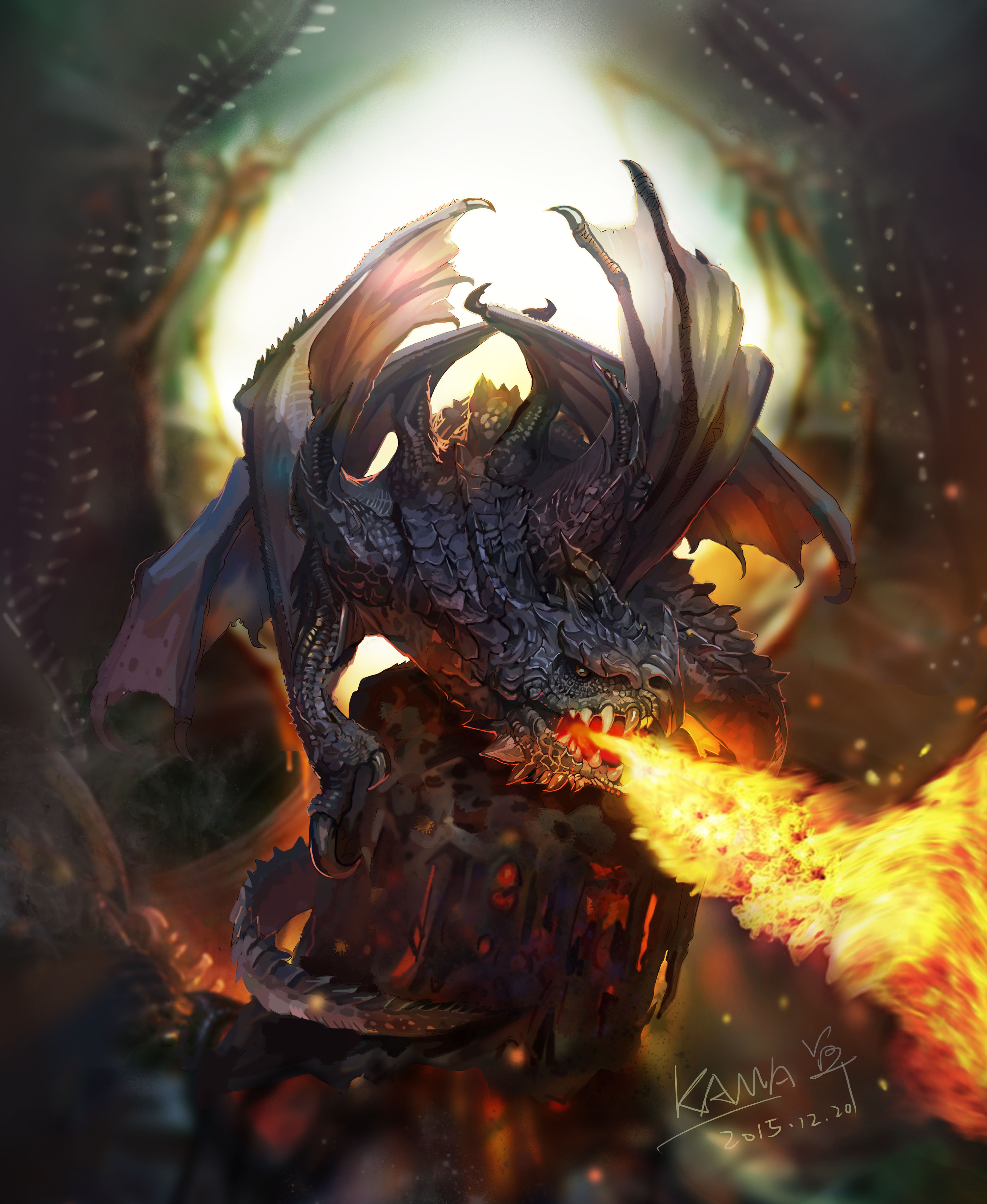 Free Images - dragon fire breathing golden