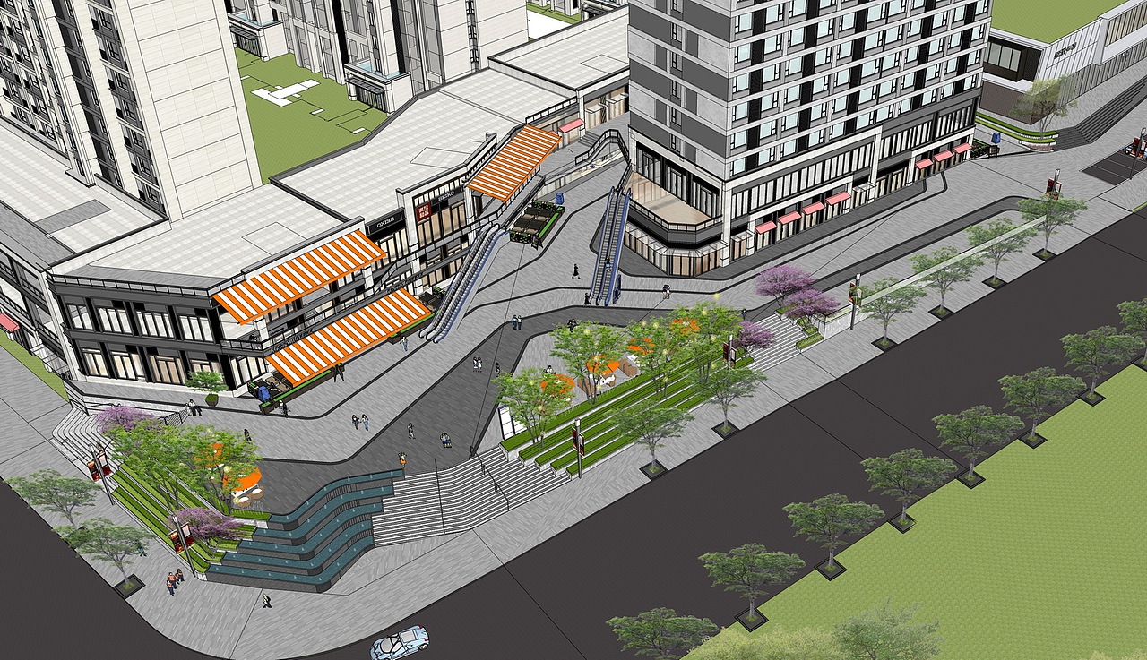 观山御璟商业街景观SU模型下载