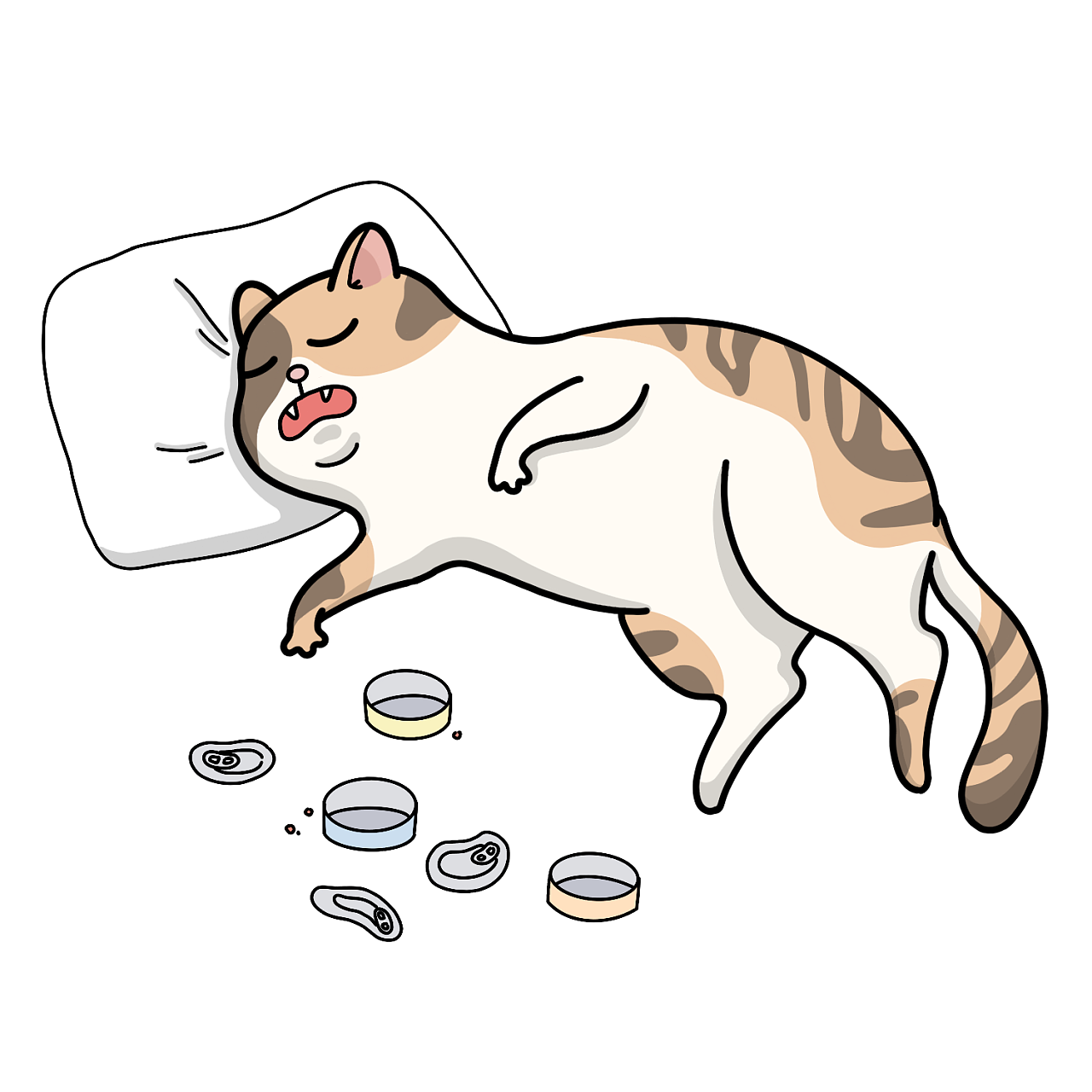 女孩猫和狗睡在床上晚安插画图片素材_ID:371343867-Veer图库