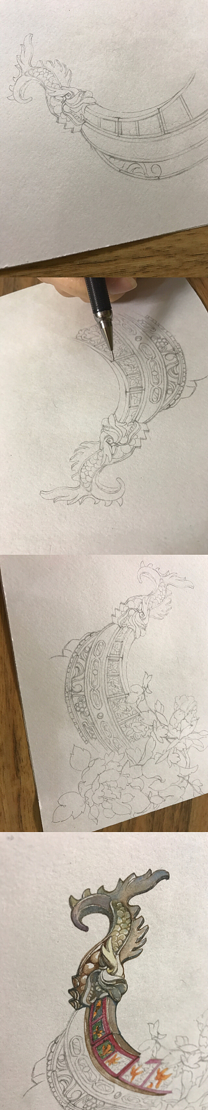 手绘 水彩 古风屋檐