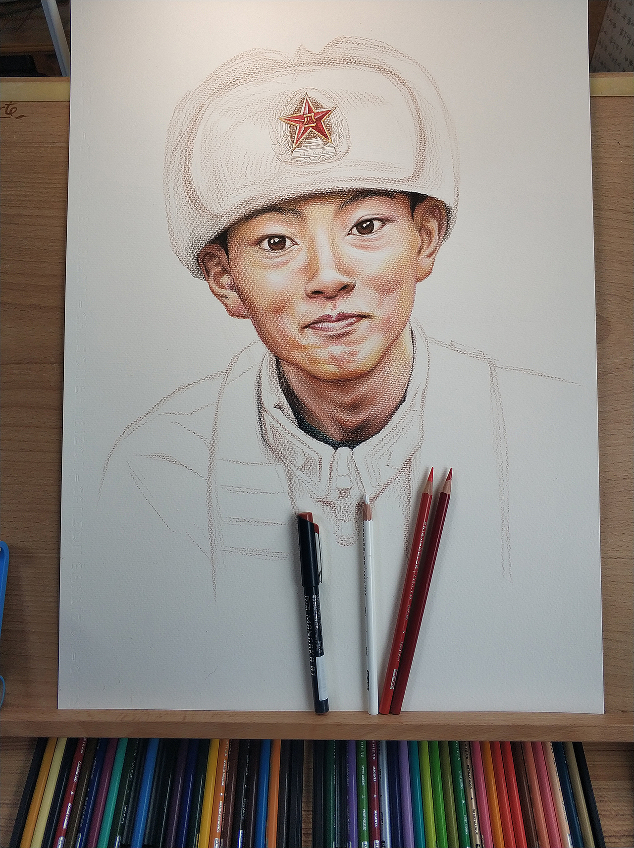 《清澈的爱 只为中国》为英雄陈祥榕画一幅彩铅肖像