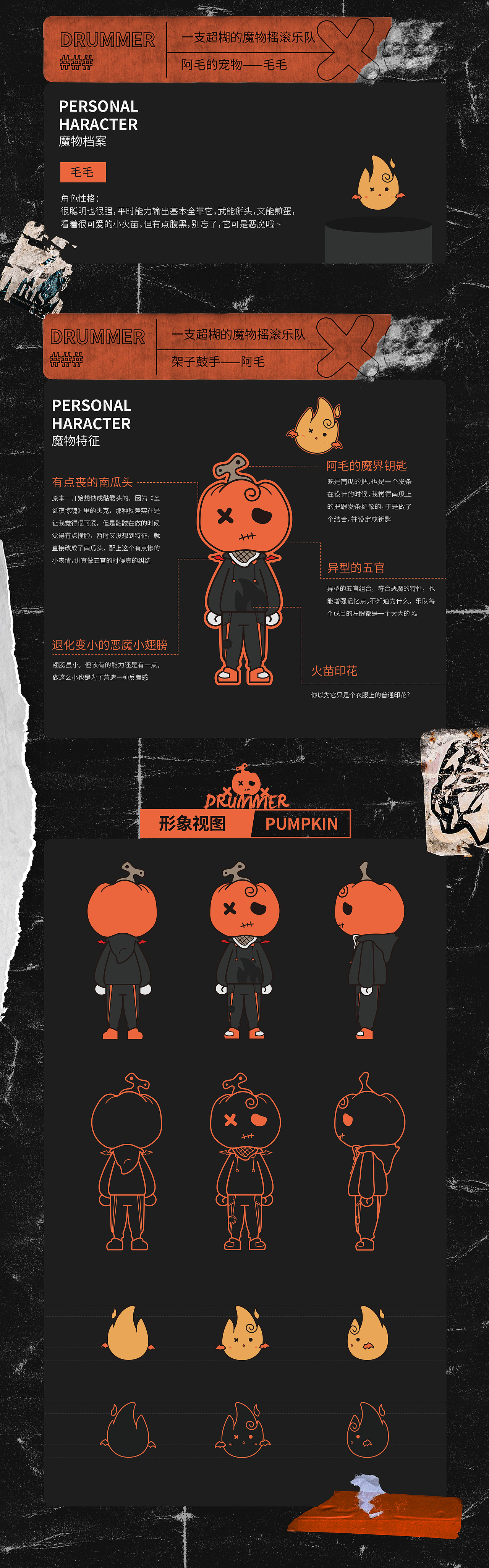 原创IP设计——南瓜小恶魔摇滚鼓手阿毛（图ZMjY5OTgxMjE2） - IP形象 - 站酷设计师文二毛原创素材 - 站酷ZCOOL
