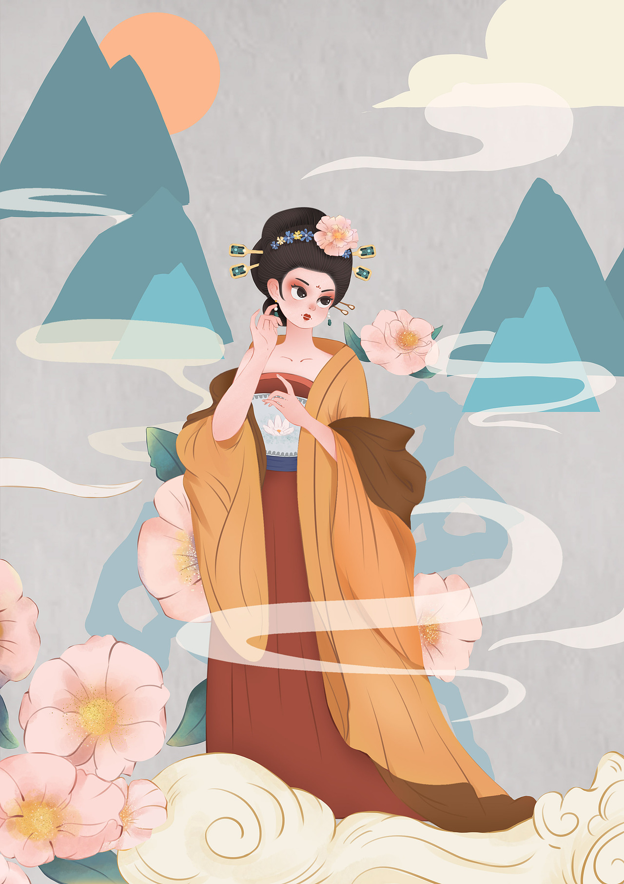 原创插画-国风贵妃醉酒
