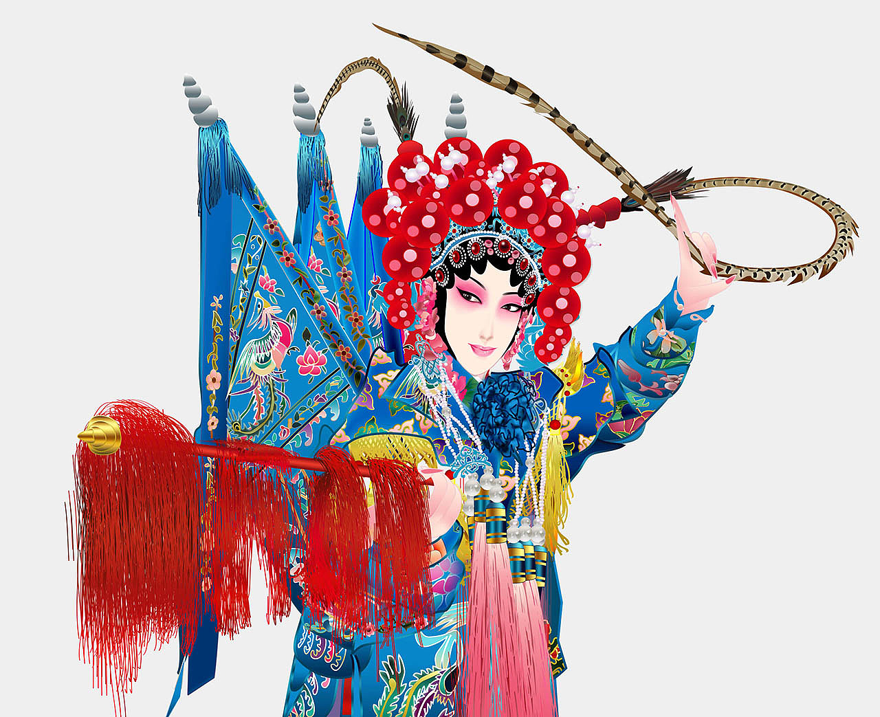 刀马旦武旦京剧人物矢量插图