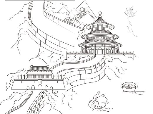 北京城市创意线描插画