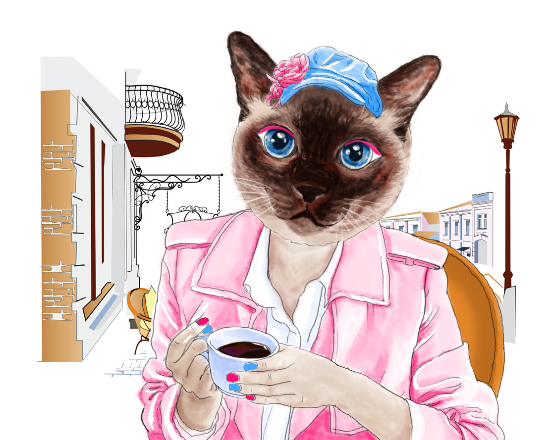 有点异装癖的猫小姐|插画|商业插画|半素食主义的猫 - 原创作品
