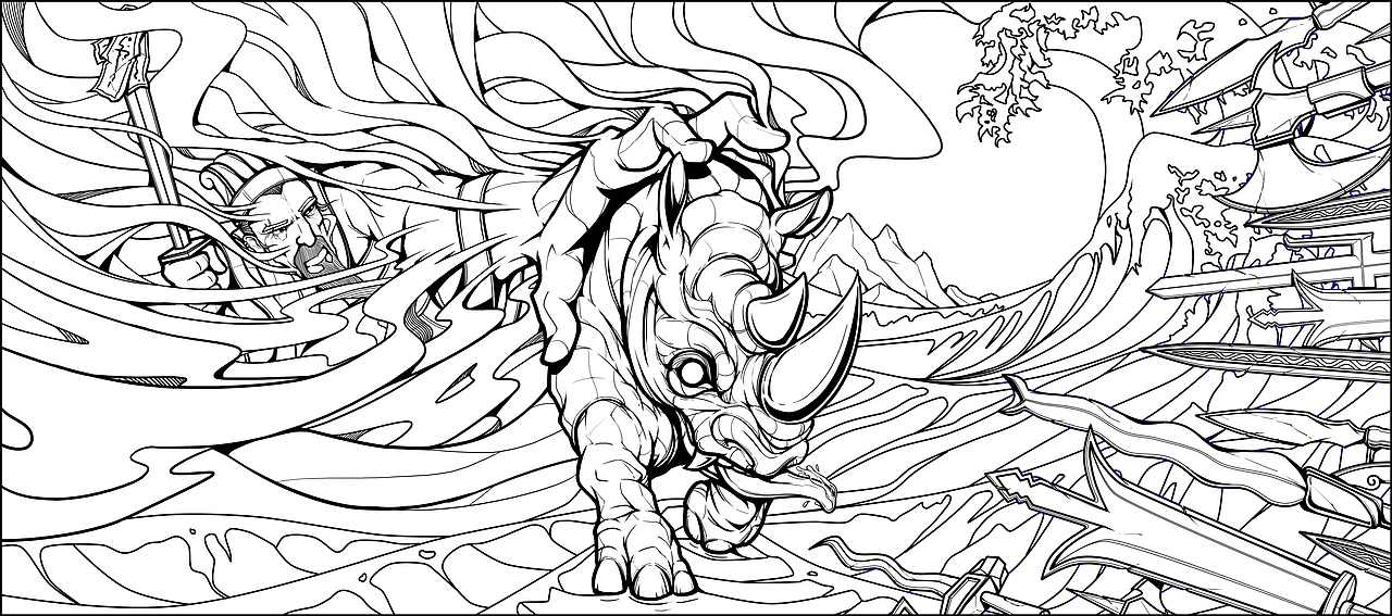 神话故事英雄国潮系列——武松打虎、李冰斗蛟（图ZMjA0MTYyNTY0） - 商业插画 - 站酷设计师凶残的鲤鱼王原创素材 - 站酷ZCOOL