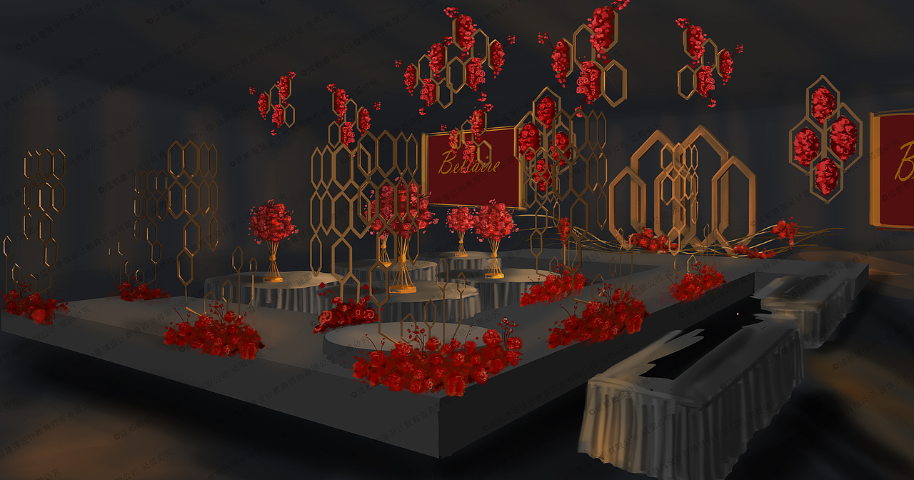 婚礼电脑ps手绘——夜红宴（图ZMTI1MDY0OTky） - 舞台美术 - 站酷设计师最强婚礼手绘原创素材 - 站酷ZCOOL