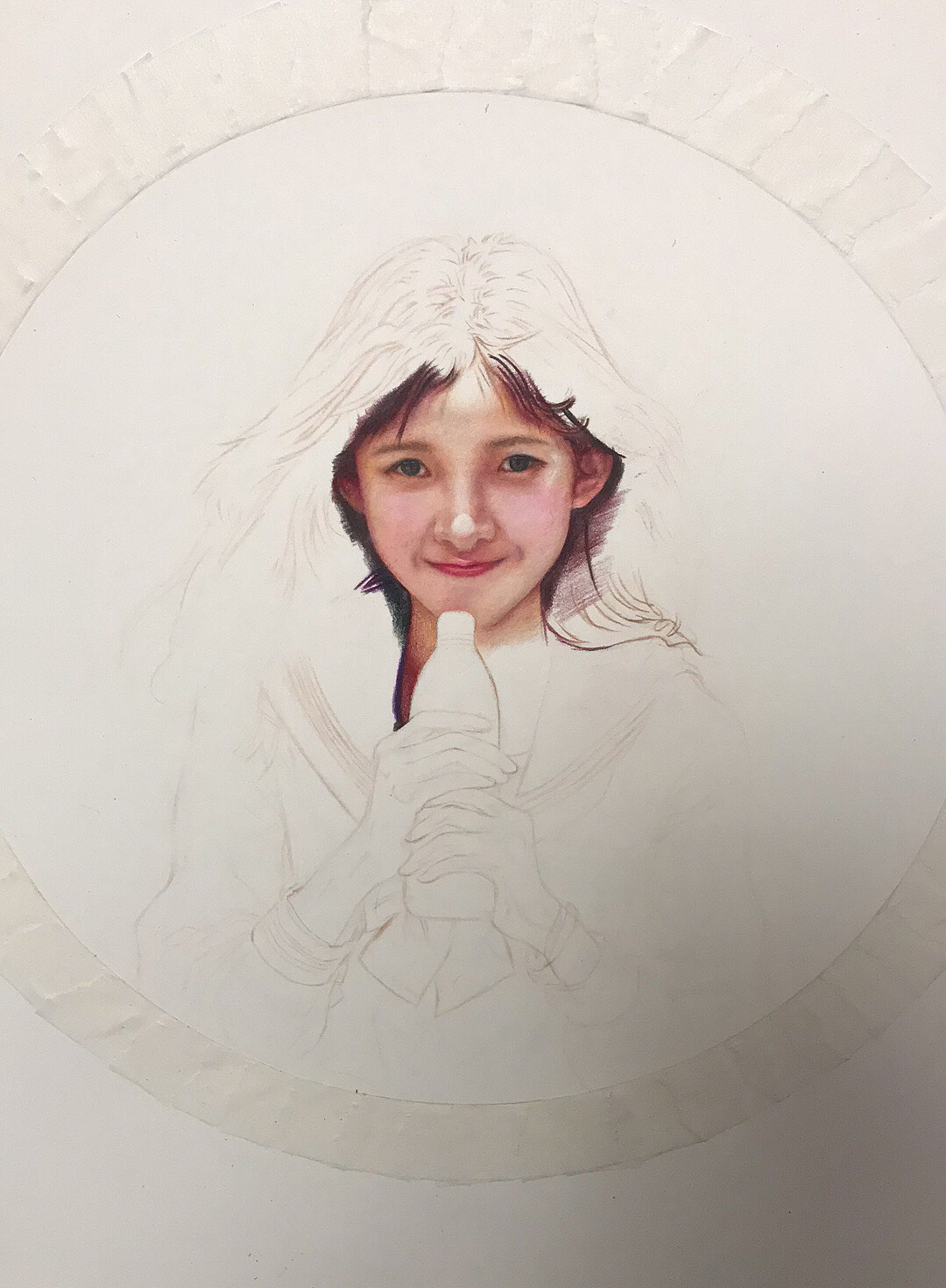 彩铅女孩《粉色的沙滩》