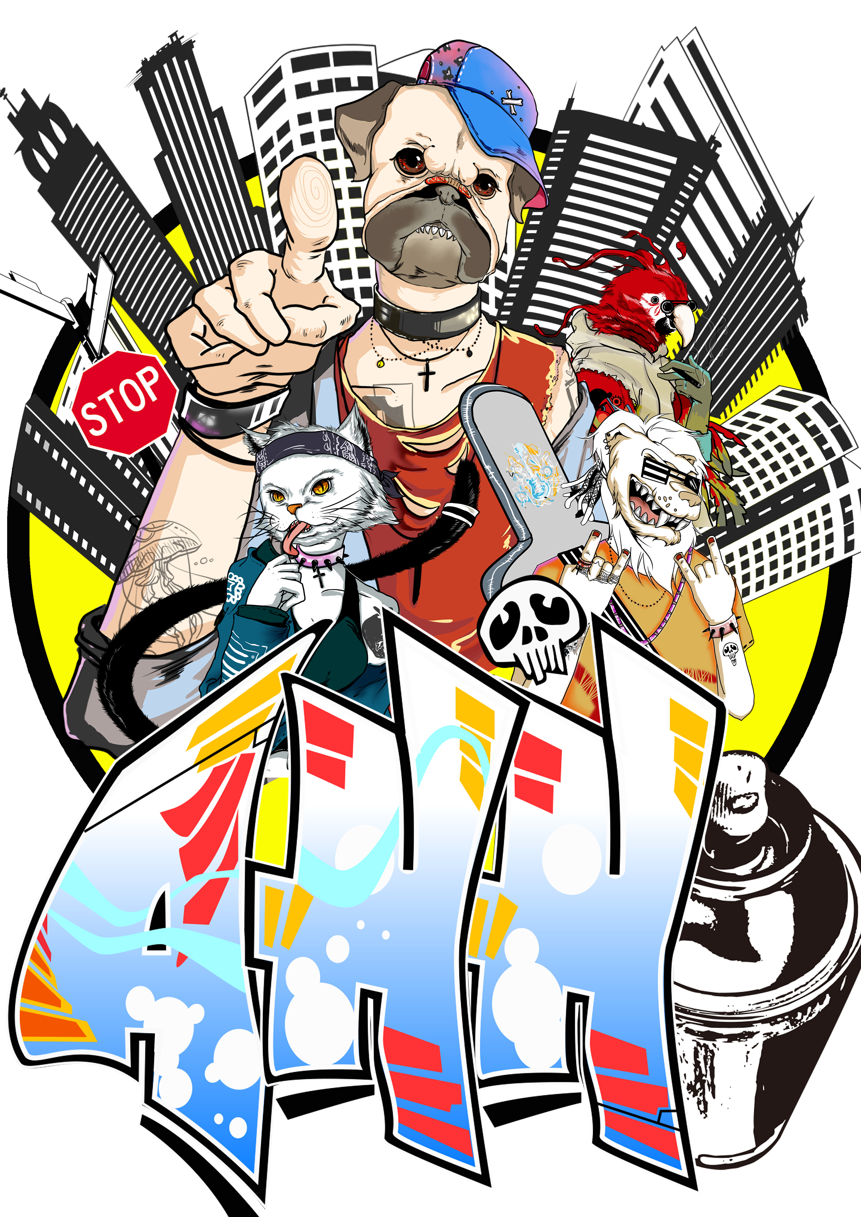 动物嘻哈系列插画设计