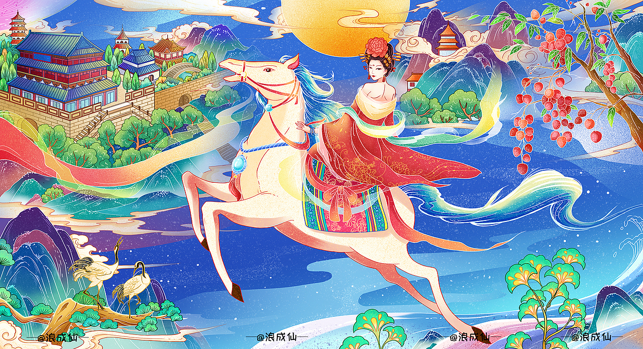 梦回长安唐风国潮插画场景