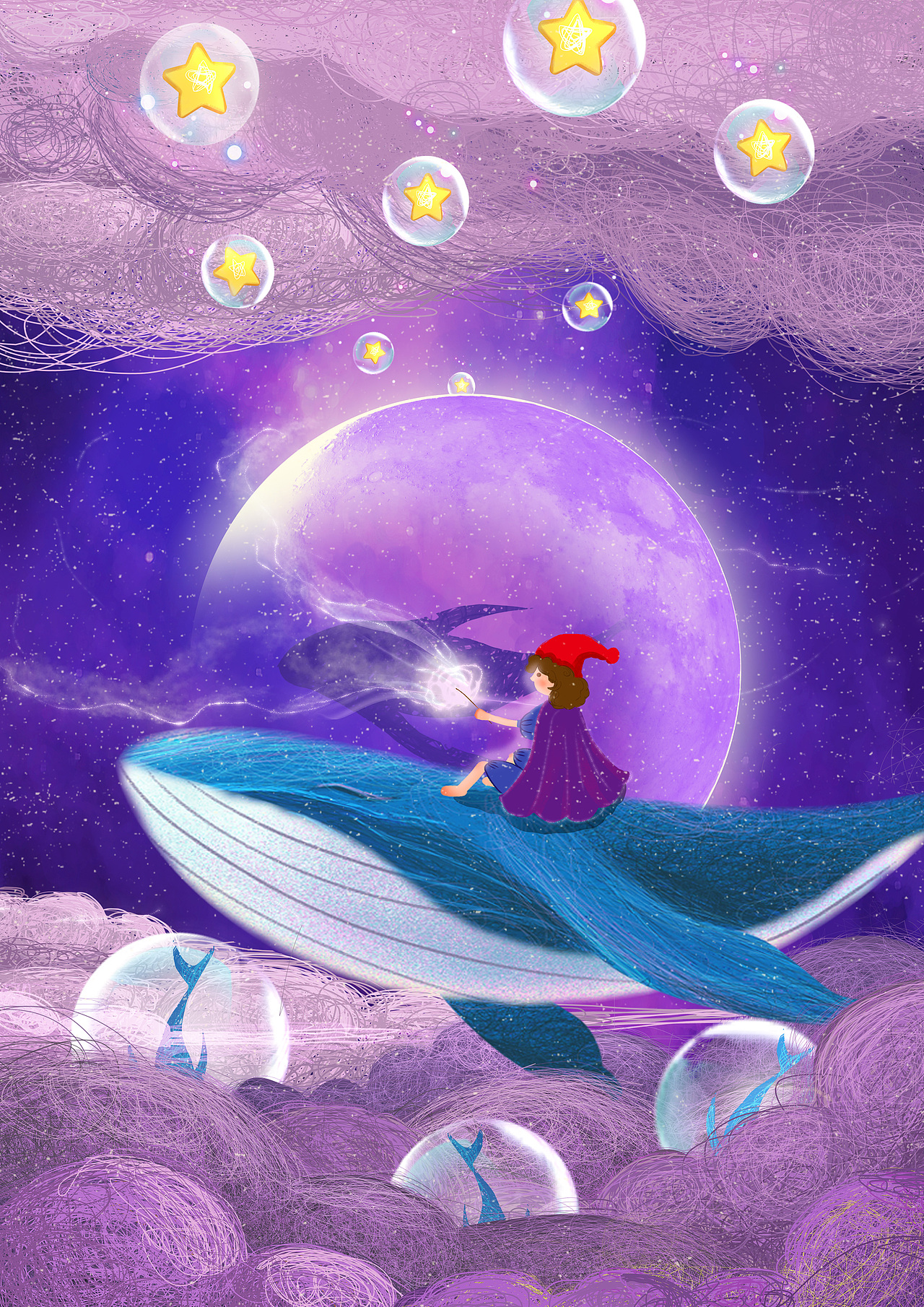 治愈系插画——梦鲸