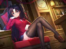 远坂凛Fate 跷二郎腿 黑色裤袜丝袜 