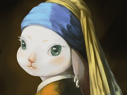世界名画小动物版-兔子-带珍珠的少女-蒙娜丽莎