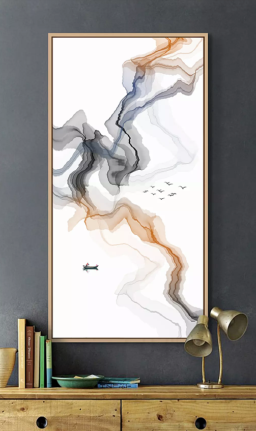 现代新中式抽象水墨画山水玄关装饰画背景墙