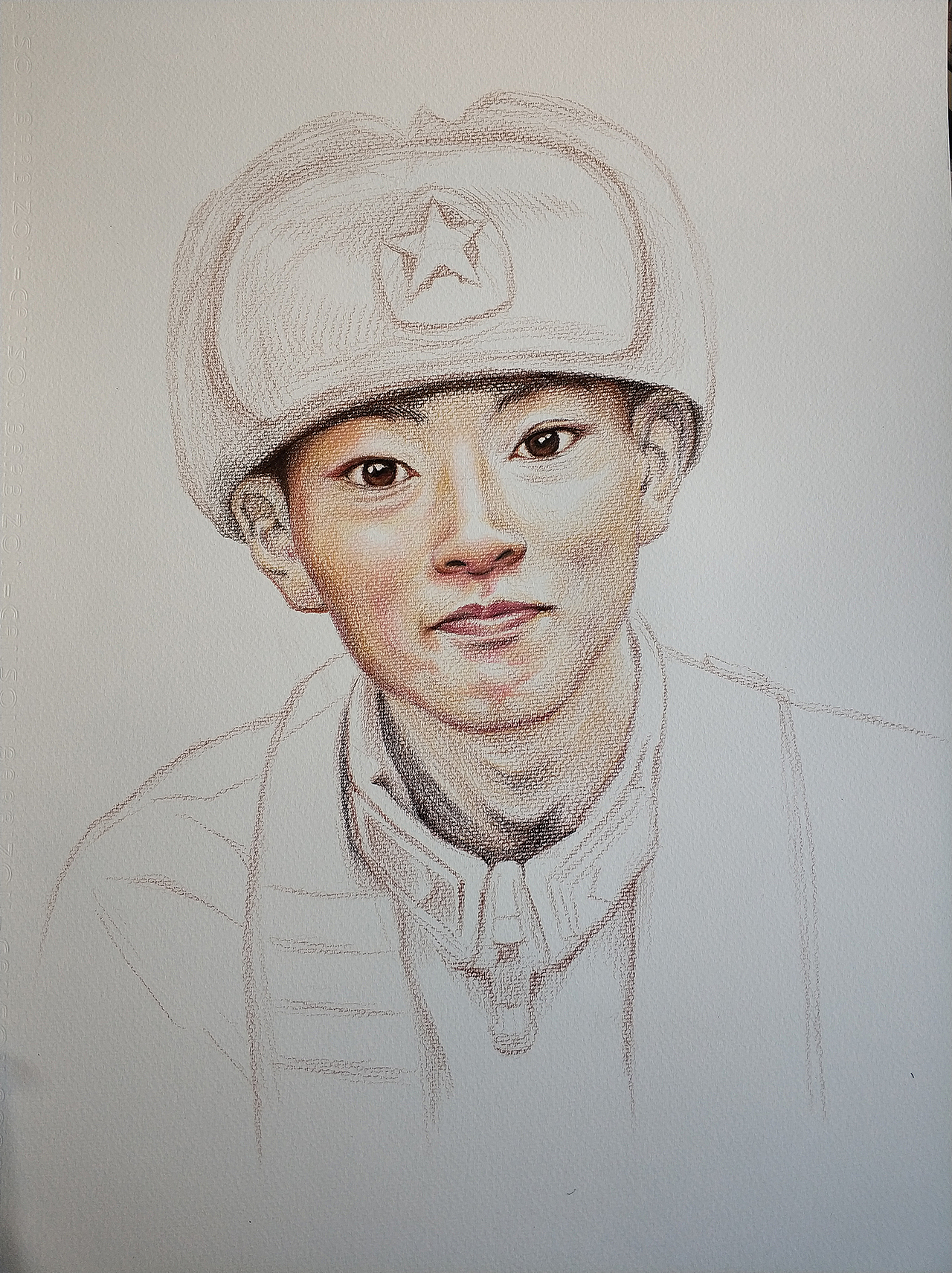 《清澈的爱 只为中国》为英雄陈祥榕画一幅彩铅肖像