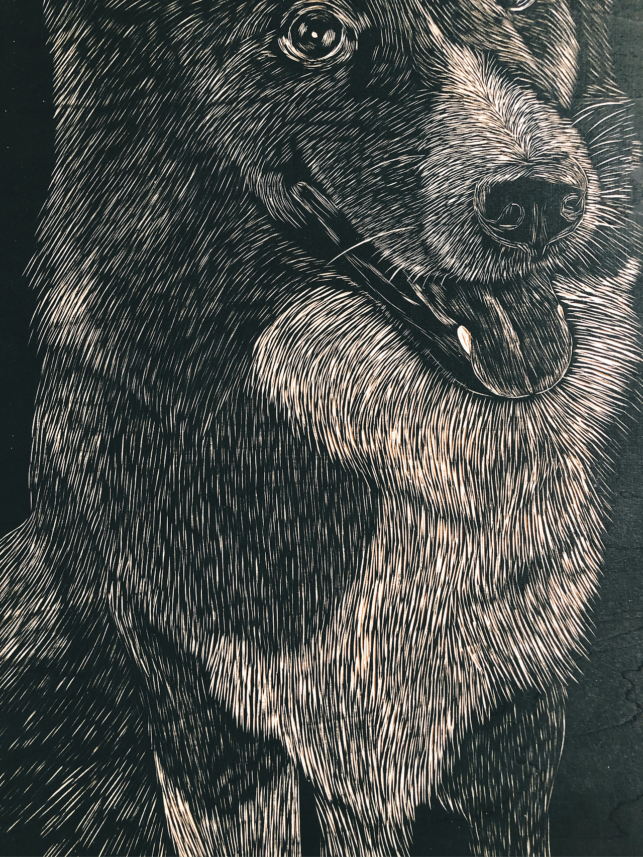 宠物手工雕刻黑白木刻版画艺术装饰画