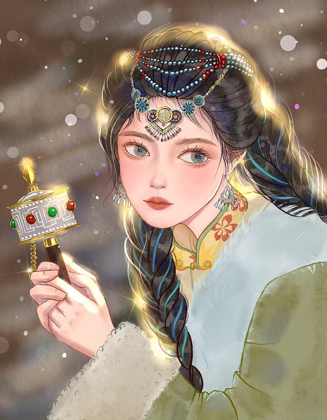 手绘古风人物半身。