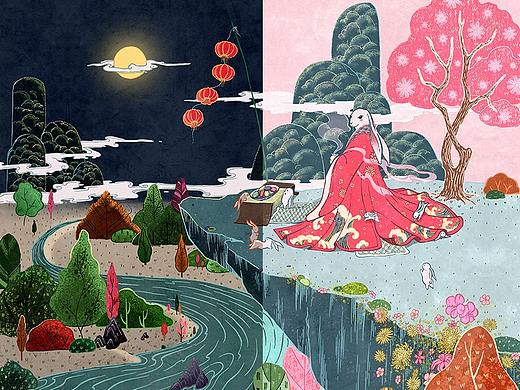 《兔神》-献上果子中秋礼盒插画设计