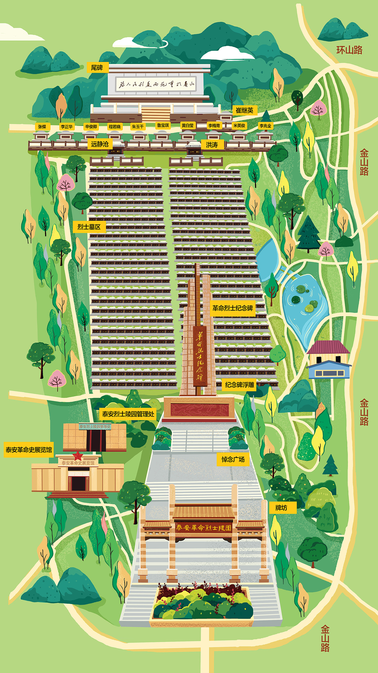 泰安烈士陵园手绘地图手机导视图