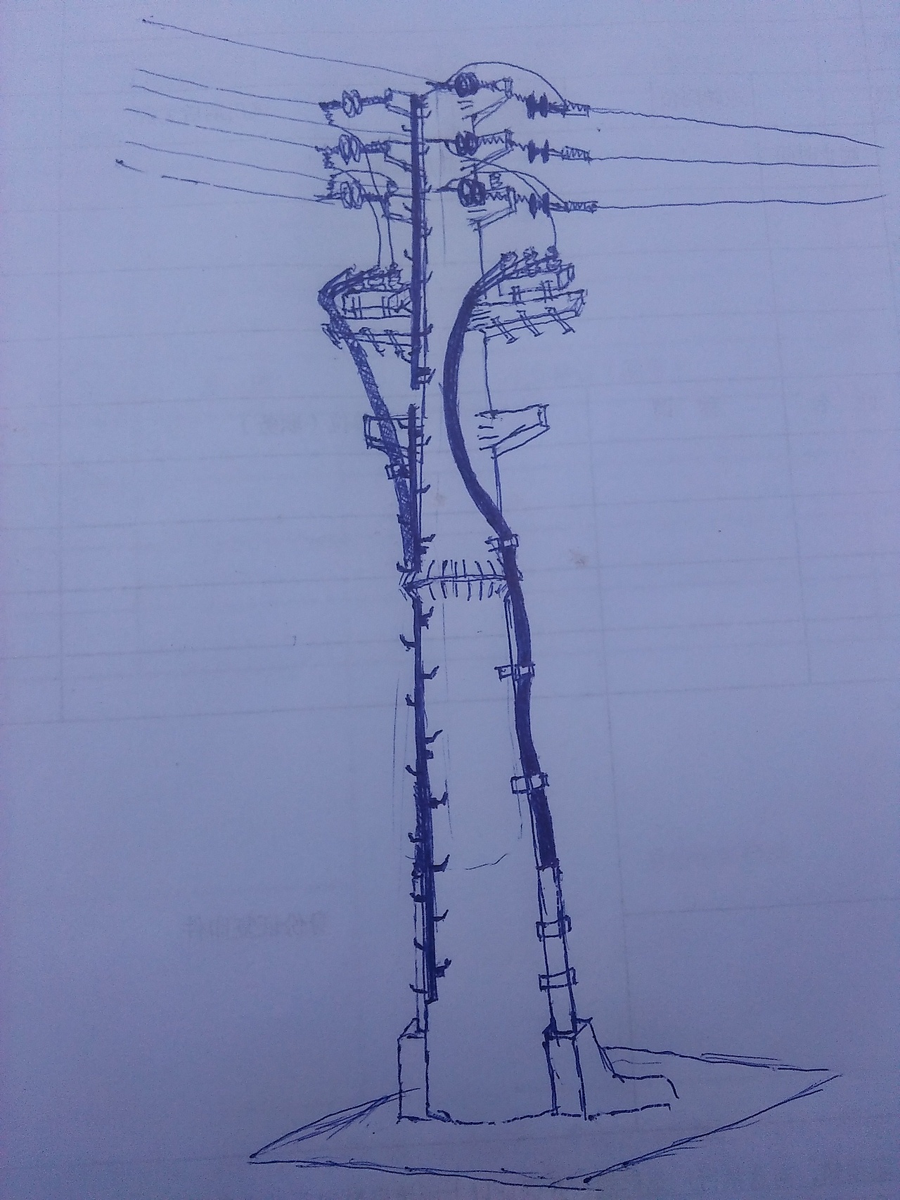 圆珠笔画-高压电线杆