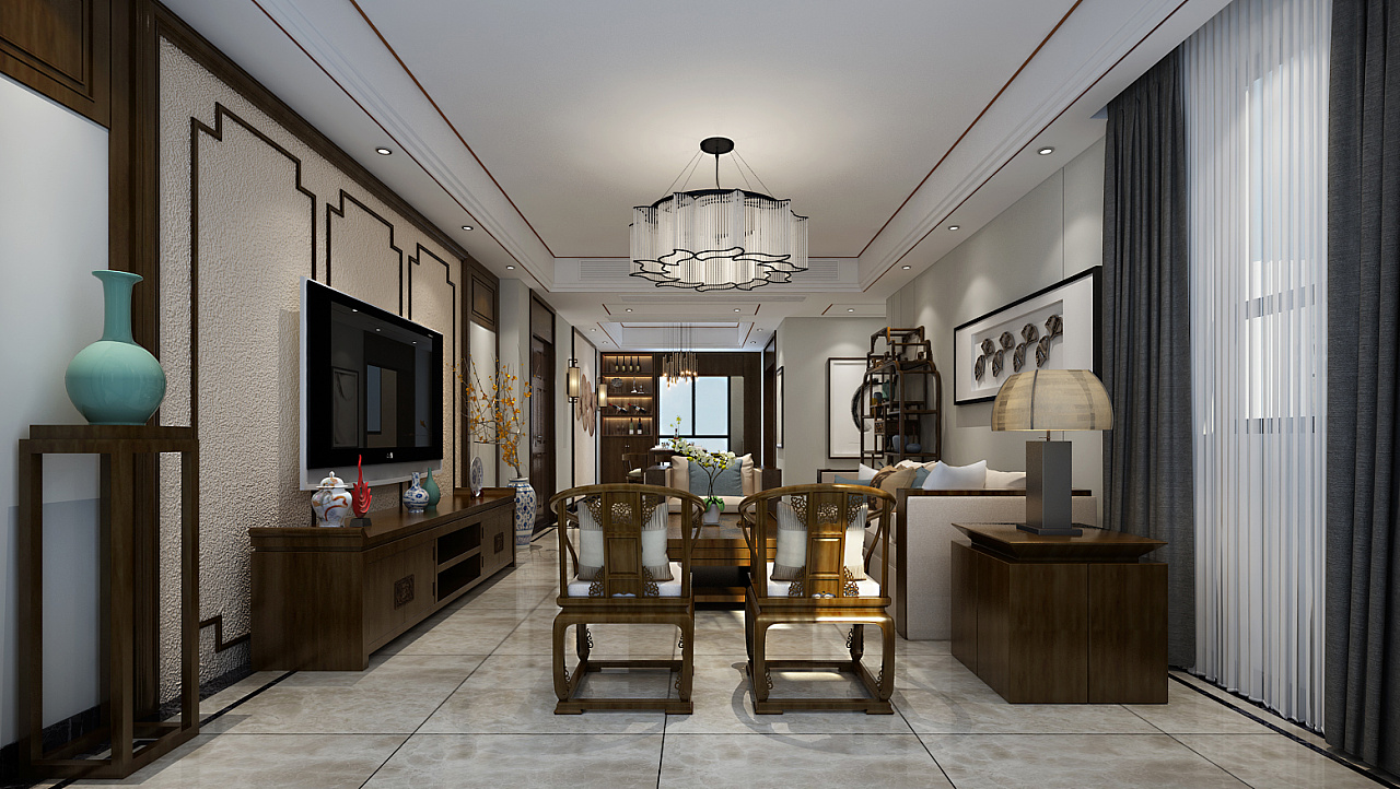 郑州天地湾420平方别墅新中式风格装修效果图