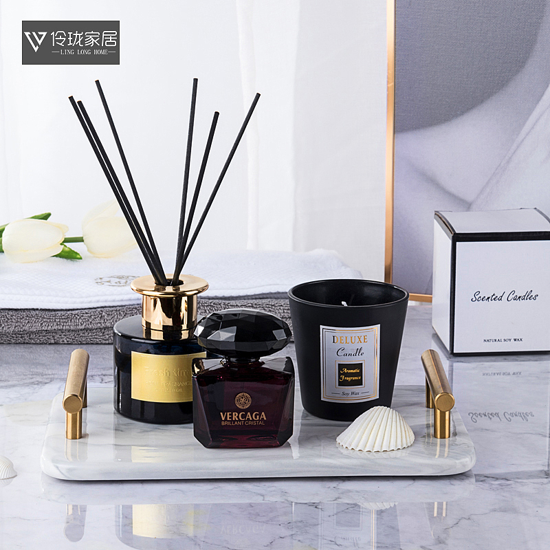 样板房卫生间木质小托盘香薰蜡烛杯摆件洗手间柜饰品