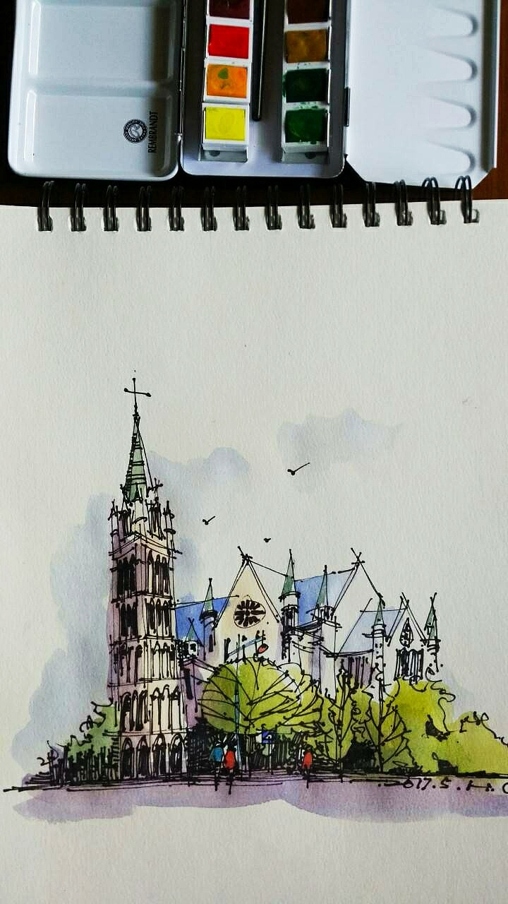 建筑风景钢笔淡彩|纯艺术|绘画|钢笔淡彩建筑风景_原创作品-站酷zcool