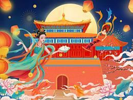 國(guó)潮敦煌飛天仙女賀新春插畫