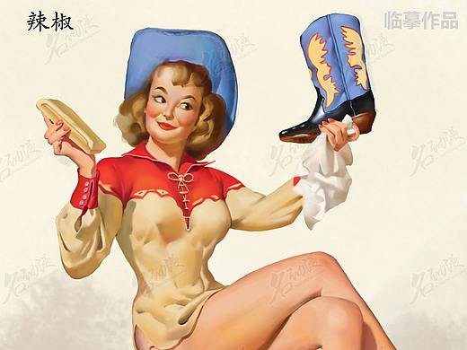 牛仔风擦皮鞋Pin-up女郎