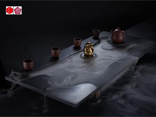 哲品 曲水 乌金石湿泡茶盘