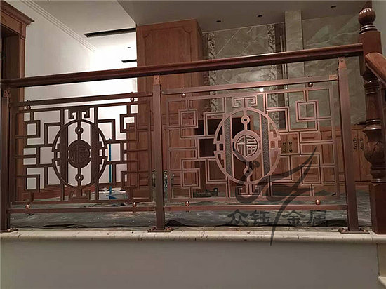 新中式红古铜铝板雕刻楼梯护栏  厂家订制 款式独特