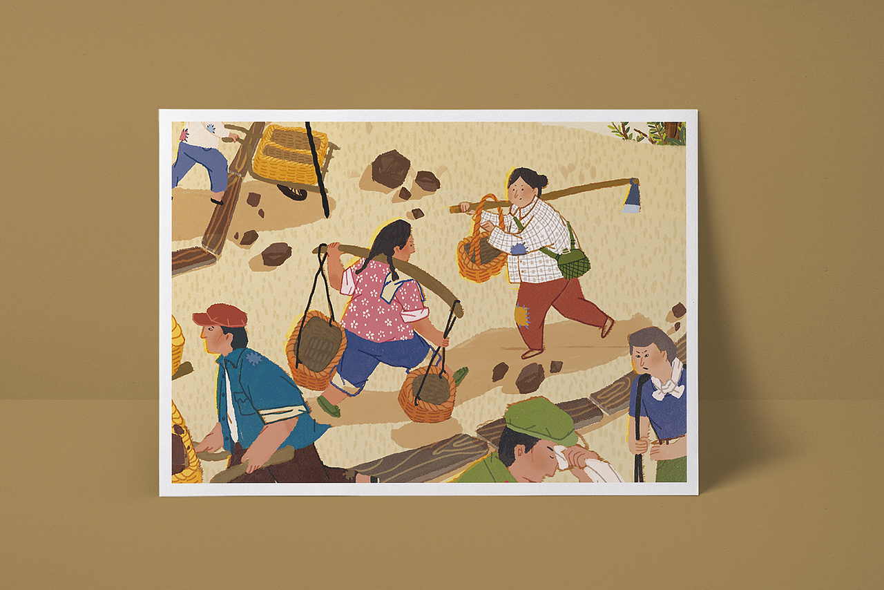 溧塘水库怀旧挑圩图（图ZMTMxNjY2ODA0） - 商业插画 - 站酷设计师猫屋Becky原创素材 - 站酷ZCOOL