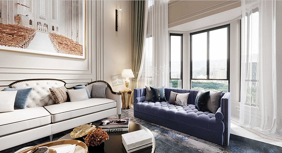 金辉城江城著装修案例,美式轻奢风联排别墅设计图