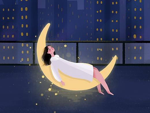 原创插画-在天台感受城市的温度