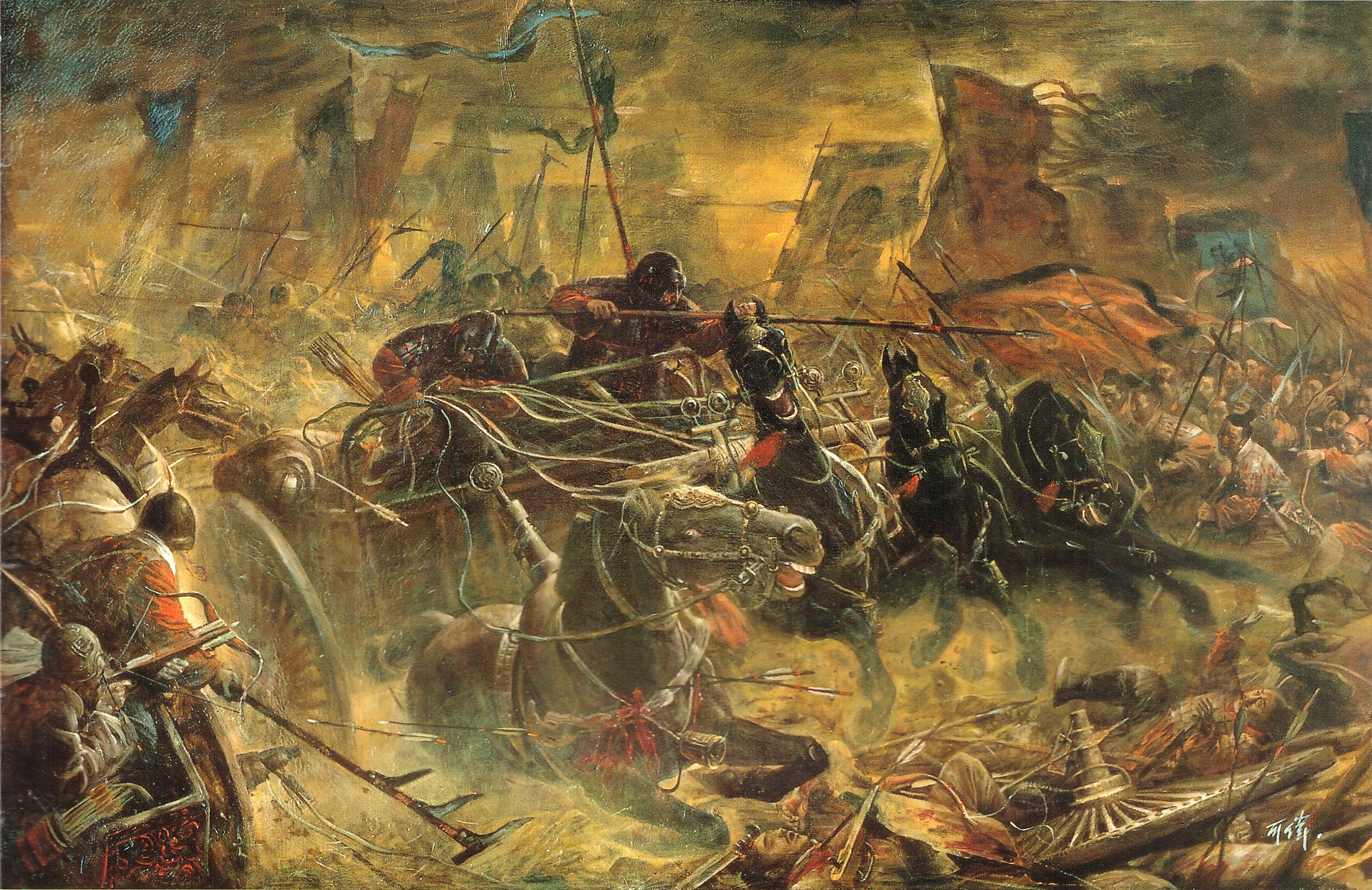 油画作品《车战》