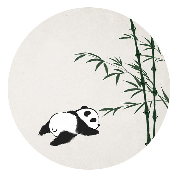 水墨中国风——竹间系列·国画·熊猫