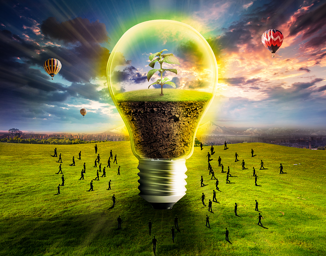 灯泡点亮融合创意