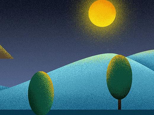 月圆夜,寂静小山村插画