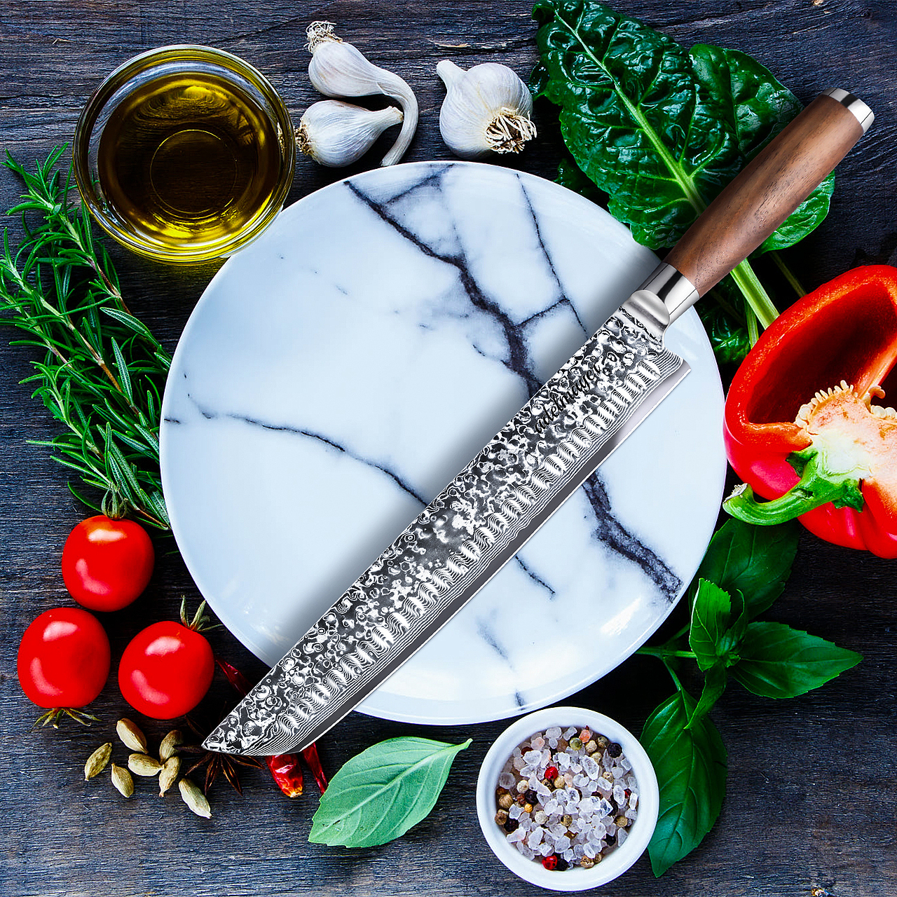 厨刀系列-大马士革-胡桃木手柄（图ZMjU3Njg1NjY0） - 电商 - 站酷设计师Ken_一迅原创素材 - 站酷ZCOOL